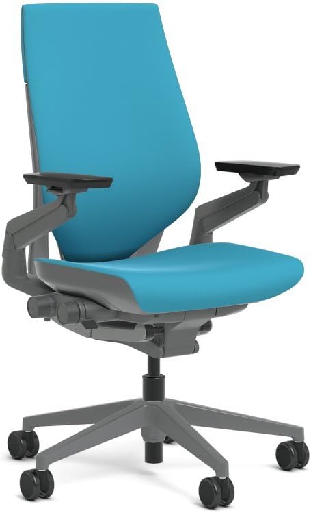 Steelcase Gesture Task Chair: Wrapped Back - Sterling Dark Solid Frame/Base/Merle Accent - Roll Control Hard Floor Casters