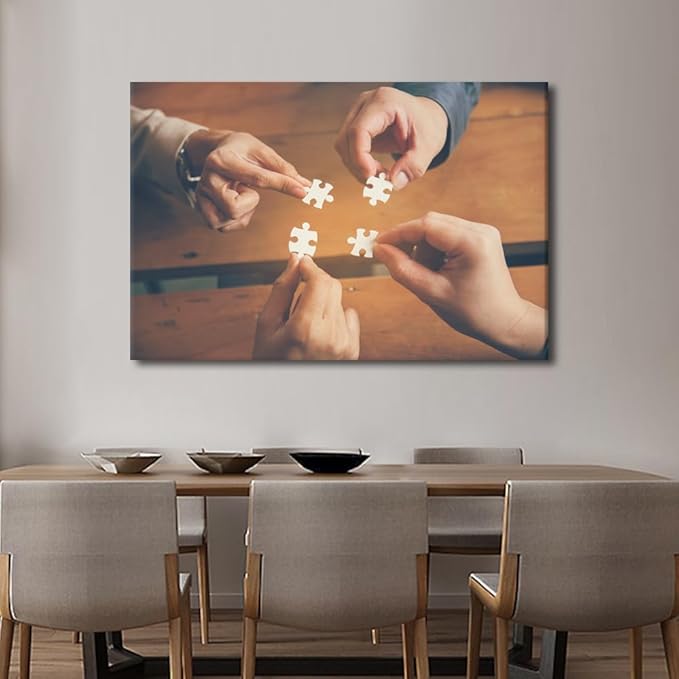 Large Wall Art Business Teamwork Concept Pictures Modern Motivational Inspirational Success Teamwork Puzzle Posters Canvas Art Wall Decor for Office Framed 1 Panel (24" Wx36 H)