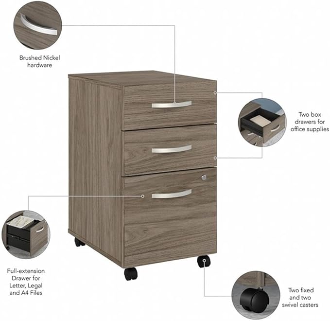 Bush Business Furniture Studio C Office Desk with Mobile File Cabinet, 60W x 30D, Modern Hickory