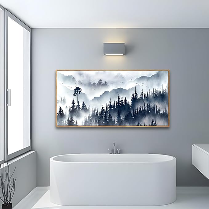hyidecorart Wood Framed Wall Art For Living Room Canvas Wall Decor For Office Abstract Painting Fog forest Landscape Wall Picture Ready To Hang Bedroom Home Decorations Prints Posters Artwork 20X40