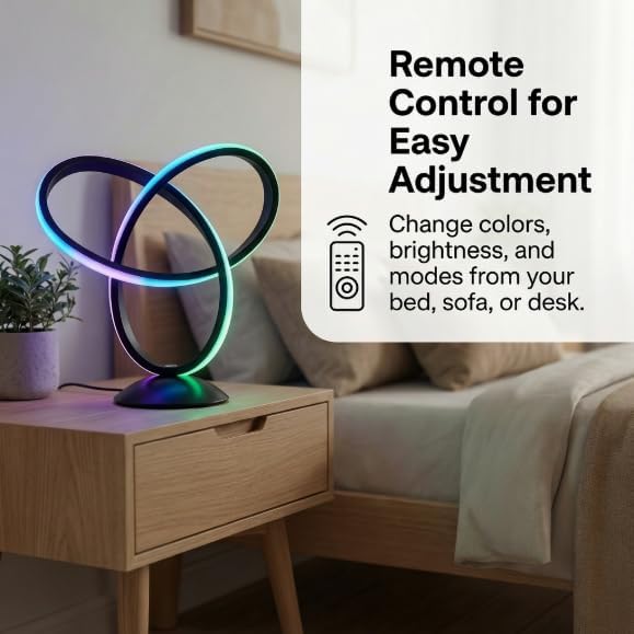 RGB Bedside Lamp with Remote,13 Color Changing Spiral Table Lamp, Dimmable LED Night Light with 3 Warm White Levels for Bedroom, Living Room,Nightstand,Black