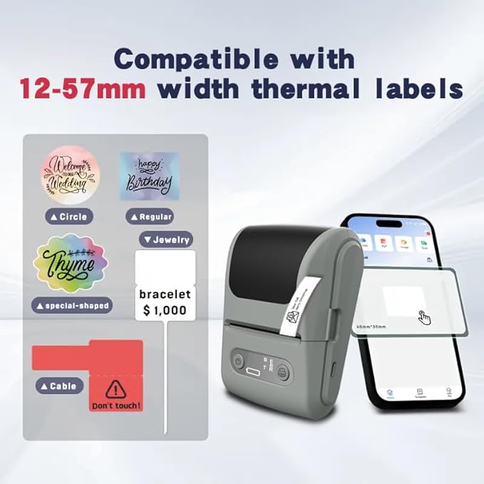Label Maker with Tape, Label Printer for Business, Sticker Printer- Compatible with 12-57mm Width Labels, Wireless Connectivity, High-Speed Printing, 1200mAh Battery for Office & Home (White)