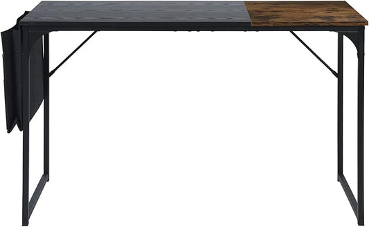 Homy Casa Inc Computer Desk 47 inch Study Writing Table with A Storage Bag Space Saving for Home Office, Modern Simple Style PC Desk, Black Metal Frame, Black & Brown Table Top