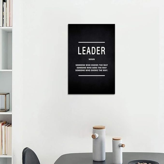 Leader Noun Motivational Wall Art Inspiring Painting Prints on Canvas Inspirational Leadership Entrepreneur Quotes Posters Inspiration Pictures Wooden Decorations Artwork for Office Home (12”Wx16”H)