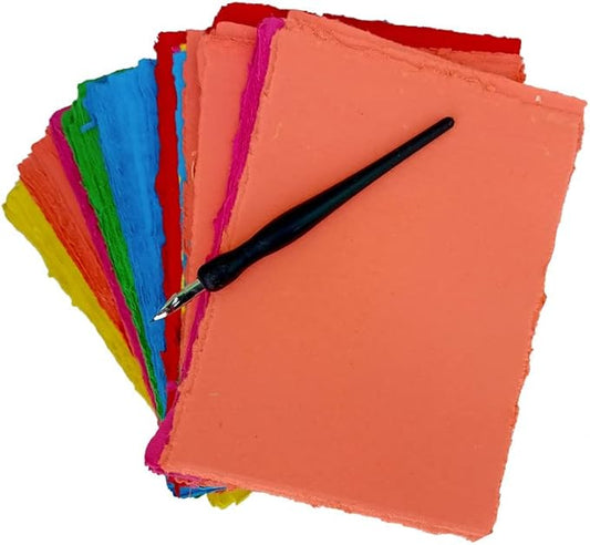 Deckle Papers Handmade Deckle Edge Blank Paper Mixed Media Loose Leaf Paper for Birthday Gift Tags, Invitations, Crafts -Thick 150 GSM Size-B6 Pack of-50-Multicolored