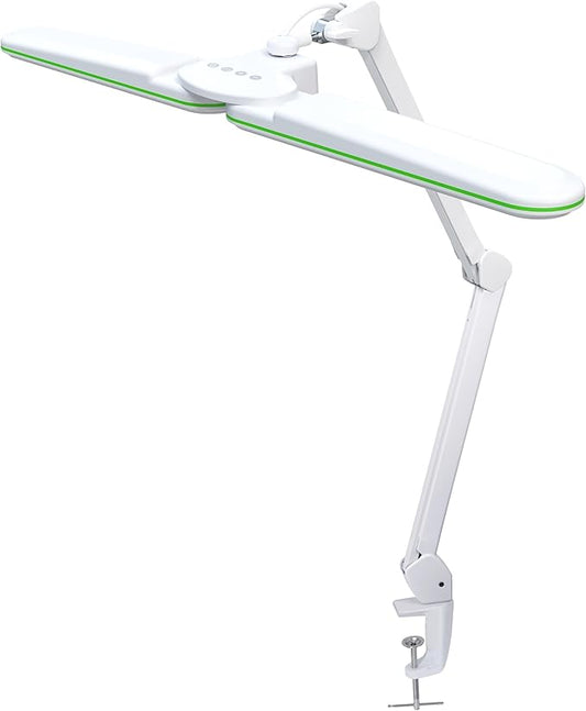 Neatfi Elite HD XL LED Desk Lamp | 3 Light Modes | Non-Polar Dimming | Eye-Caring Desk Light for Home Office, Drafting, Beauty Shop, Workbench (Green Ring, CCT with Clamp)
