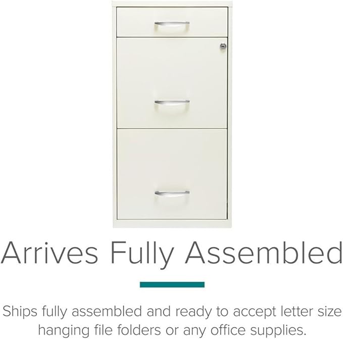 Pemberly Row Set of 5 Metal 3-Drawer Pearl White File Cabinet with Pencil-Drawer