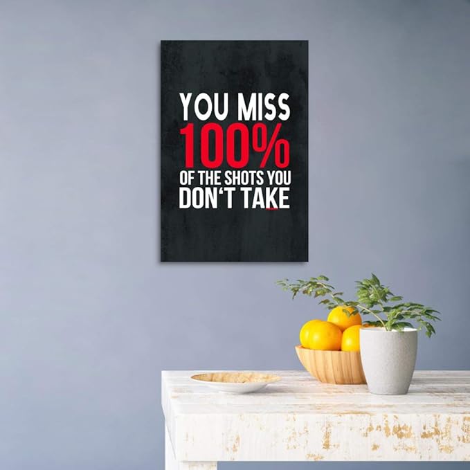 Gift For Fans Of The Office TV Show-Inspirational Canvas Giclee Office Artwork Michael Scott Framed Poster Wayne Gretzky Funny Print You Miss 100% Of The Shots You Don’t Take Easy to Hang-12"Wx16"H