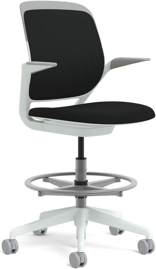 Steelcase White Base with Hard Floor Casters Cobi Stool, Licorice