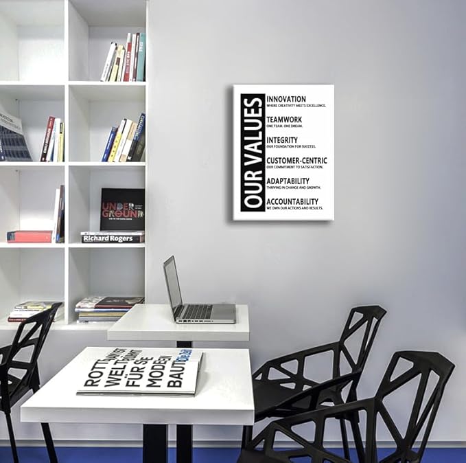 Inspirational Canvas Wall Art Motivational Entrepreneur Quote Success Poster Our Values Painting Print Artwork Inspiring Office Wall Decor Living Room Library Gym Frame Ready to Hang[18''W x 24''H]