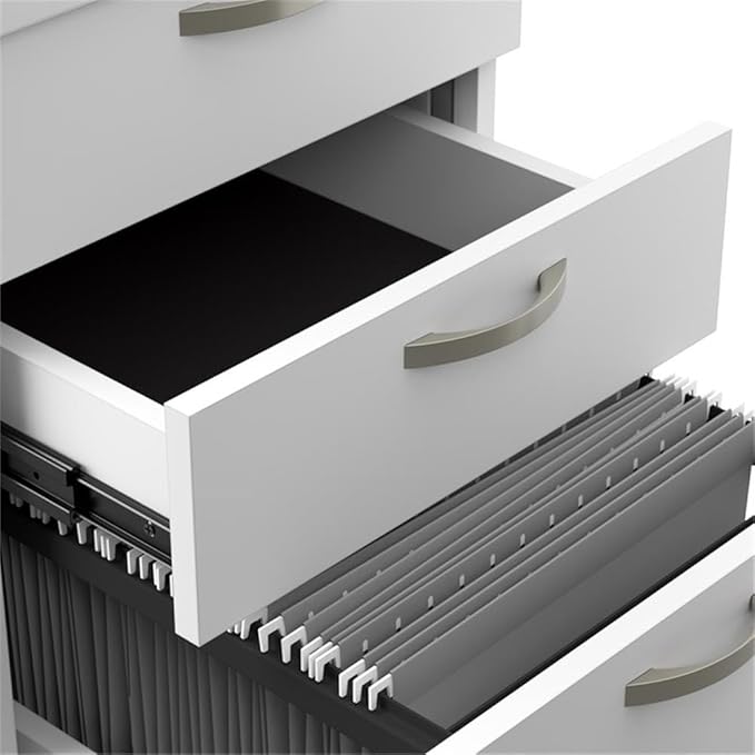 Bush Business Furniture Office in an Hour 3 Drawer Rolling File Cabinet in Pure White | Mobile Under Desk Drawers for Letter, Legal, and A4-Size Document Storage