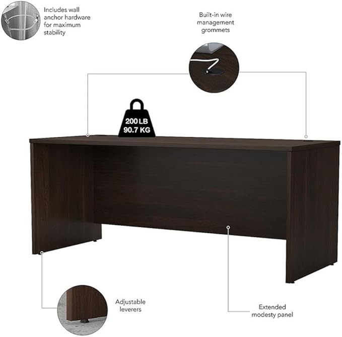 Bush Business Furniture Studio C Office Desk with Mobile File Cabinet, 72W x 30D, Black Walnut