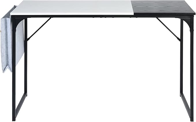 Homy Casa Inc 47 inch Study Storage Bag Space Saving for Home Office, Modern Simple Style PC Metal Frame Computer Desk, Writing Table, Black, White