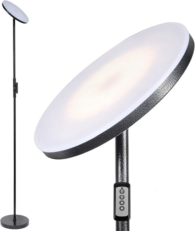 Floor Lamp,30W/2400LM Sky LED Modern Torchiere 3 Color Temperatures Super Bright Floor Lamps-Tall Standing Pole Light with Remote & Touch Control for Living Room,Bed Room,Office (Rocky Black)