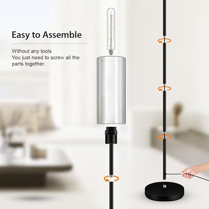 BoostArea Modern Standing Floor Lamp with Seeded Glass Shade, Simple Design, Tall, for Bedroom, Office, Kids Room, Reading
