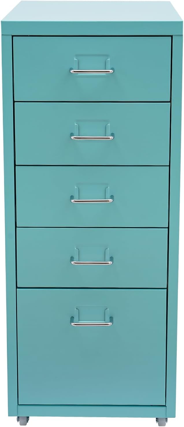 5-Drawer Mobile File Cabinet, Metal Vertical Storage Cabinet Under Desk Organizer with Wheels for Home Office