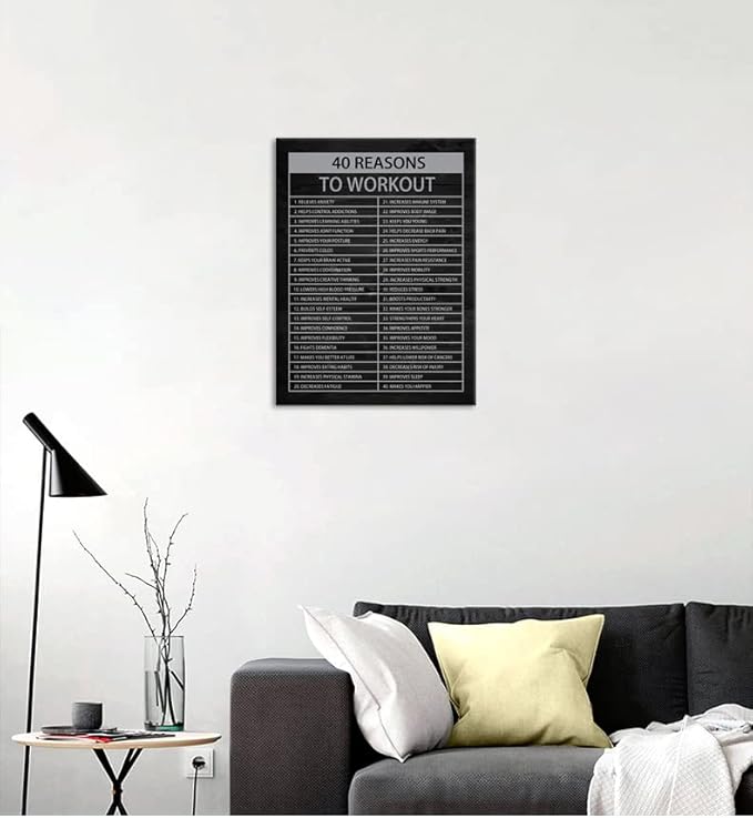 Inspirational Wall Art 40 Reasons to Workout Motivational Office Pictures Prints on Canvas Inspiring Entrepreneur Quotes Posters Painting Framed Artwork for Office Gym Home Wall Decor[18" W x 24" H]