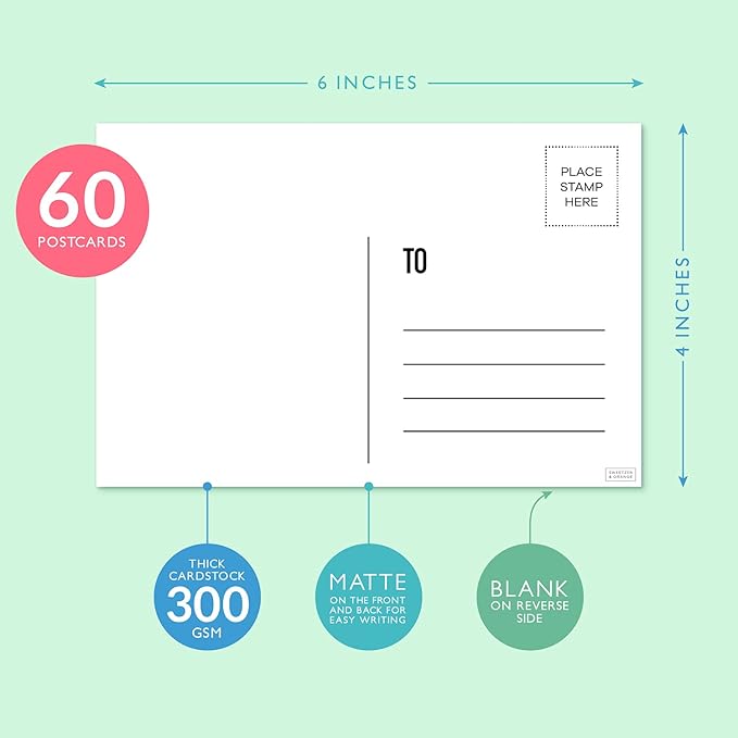 Sweetzer & Orange Blank Postcards for Mailing. 60 White 4x6 Empty Message sheets, Blank Mailable Slips Set. Make Your Own Printable Greeting Cards. 300gsm Note cards Paper Cardstock, Bulk Papers Pack