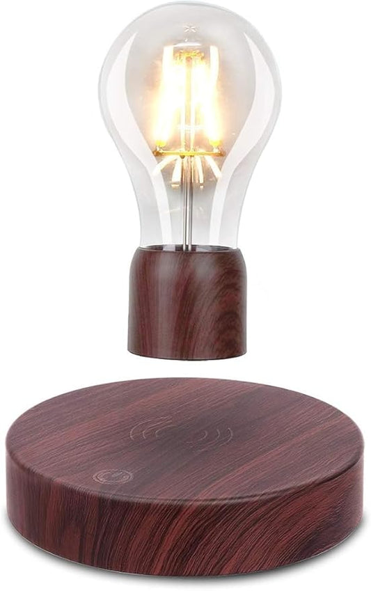 VGAzer Magnetic Levitating Floating Wireless LED Light Bulb Desk Lamp for Unique Gifts, Room Decor, Night Light, Home Office Decor Desk Tech Toys (Round Wooden Base..)