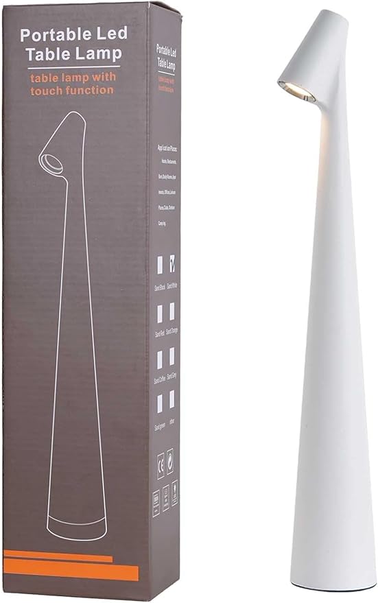 Portable LED Table Lamp with Touch Control, White, 3 Brightness Levels,2000mAh Battery, USB Rechargeable, Cordless, 4500K Color Temperature