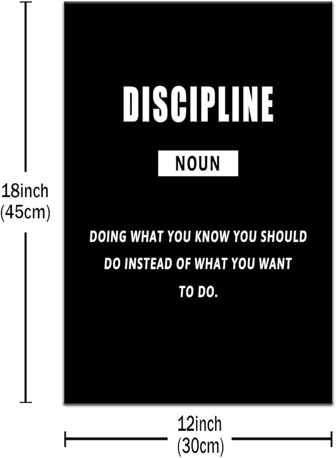 Discipline Noun Quote Motivational Canvas Wall Art for Office Inspiration Positive Poster Inspirational Canvas Painting Prints Wall for Living Room Home Decor Artwork Ready to Hang [12''Wx18''H]