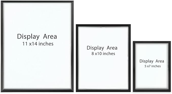 Golden State Art Black Floating Frame for One 14x11, Two 8x10, Four 5x7 Pictures, Clear Glass, Wall Decoration, 7 Pieces