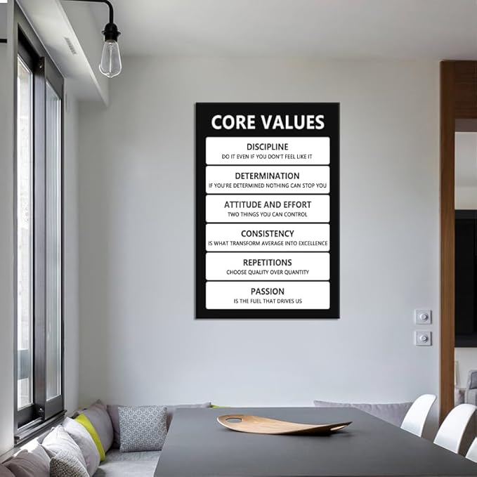 Inspiration Core Values Poster Inspirational Quote Wall Art for Office Motivational Canvas Painting Prints Wall Pictures for Living Room Home Decor Framed Artwork [24''W x 36''H]