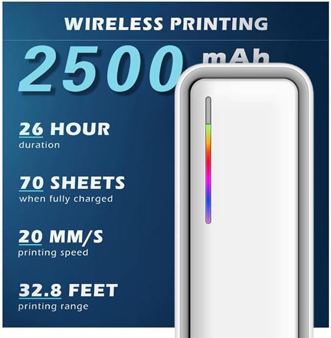 A4 Portable Paper Printer Thermal Printing Wireless BT Connect Compatible with iOS and Android Mobile Photo Printer Port 210mm Wide for Outdoor Travel Home Office Printing Sketches Reports