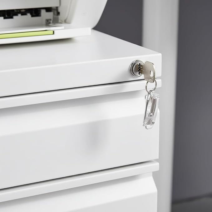 [Fully Assembled] 3-Drawer Lockable Mobile File Cabinet – Metal A4/Letter/Legal Size Storage for Home/Office, Pre-Assembled, Space-Saving Under-Desk Cabinet with Wheels (White)