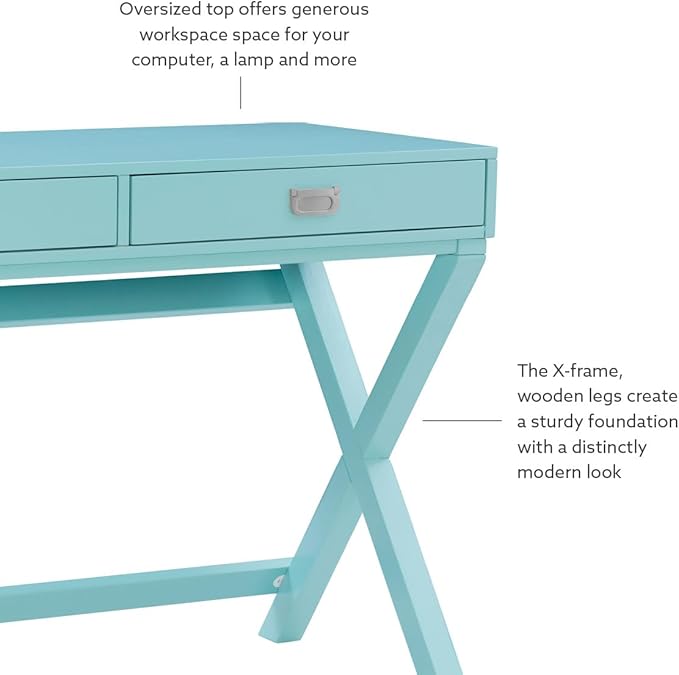 Linon Home Décor Jaycee Blue Writing Desk, 20"D x 44"W x 30"H, Blue