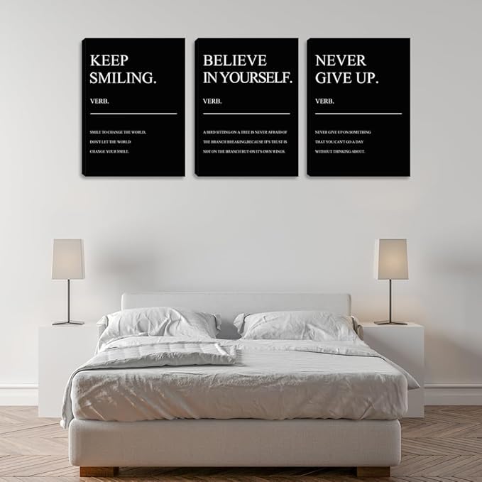 Motivational Canvas Wall Art Positive Affirmations Office Wall Decor 3 Pieces Inspirational Wall Painting Framed Wall Decor Art for Bedroom Living Room Decor (36'Wx16'H)