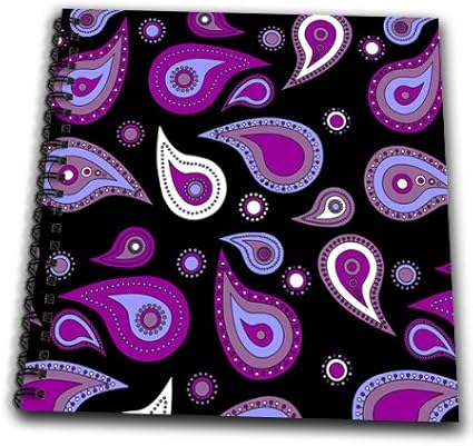 3dRose db_13779_1 Purple and Black Paisley Print-Drawing Book, 8 by 8-Inch