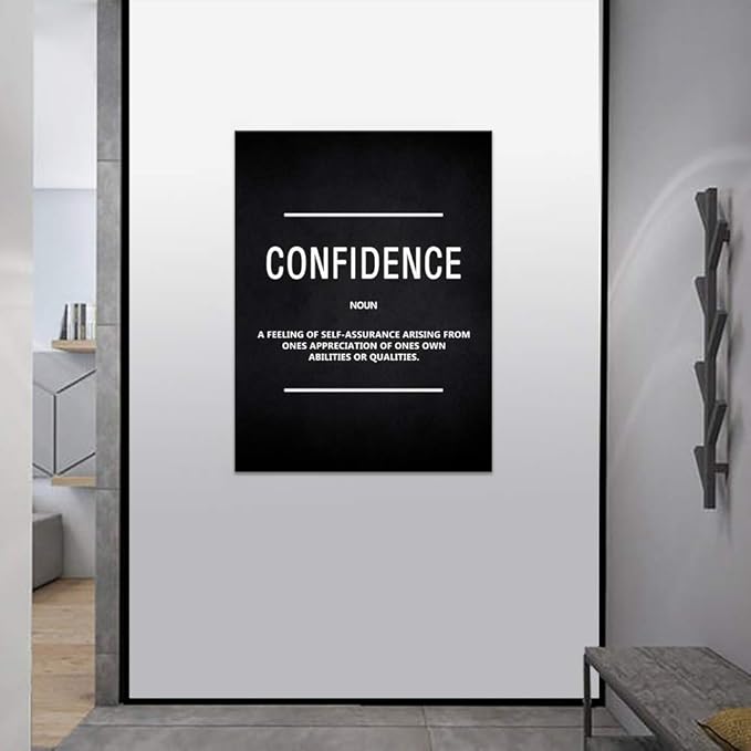 Inspirational Wall Art Motivational Posters Prints on Canvas Inspiring Quotes Confidence Noun Education Motto Pictures Wooden Artwork Decorations for Living Room Office Home School Framed (18”Wx24”H)