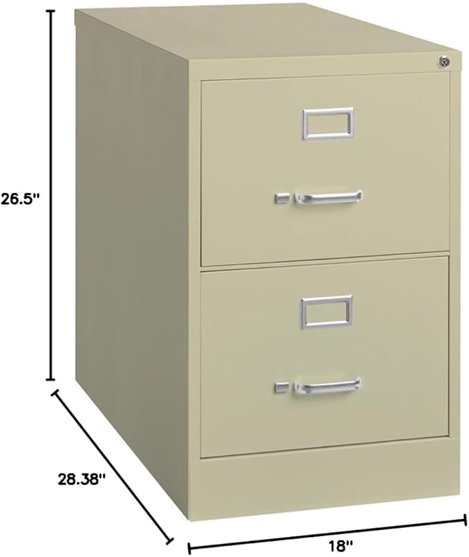 Pemberly Row 26.5" D Metal Vertical Filing Cabinet, Legal Width, 2 Drawer, Putty Finish, Durable Commercial Grade Steel, Lockable Office Storage for Files, Fully Assembled