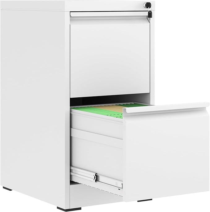 2 Drawer File Cabinet, Vertical File Cabinets with Lock for Home Office,Heavy Duty Office Steel Filing Cabinet for Hanging Letters/Legal/A4, Assembly Required (White)