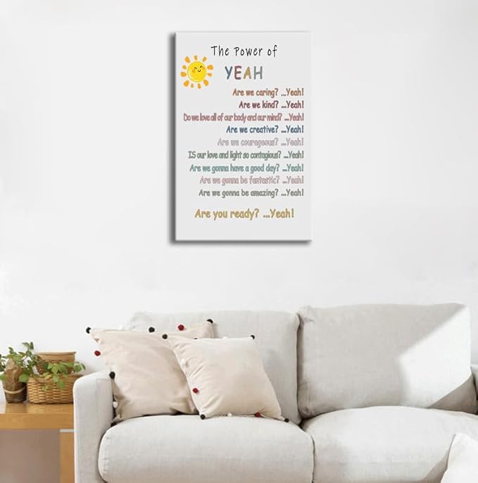 WYJDFART “The Power of Yeah” Motivational Poster Positive Psychological Suggestion Inspirational Wall Decor for Home Bedroom School Psychotherapy Room Framed Ready to Hang [24" W X 36" H]