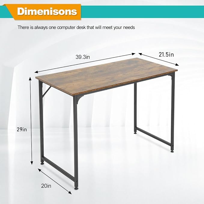 Computer Desk Writing Desk Gaming Table 40 Inches PC Desk Wood and Metal Desk for Home Office，Modern Simple Style，Vintage, XXF-CT-H8050-VINTAGE