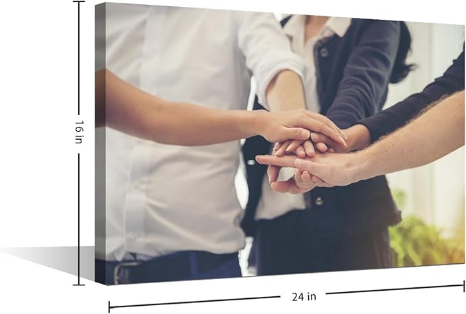 TUMOVO Wall Art For Office Business Partners Team meeting Successful Teamwork Hands Gesture Pictures 1 Panel Inspirational Wall Art Positive Modern Decor Poster Canvas Print (16" Wx24 H)