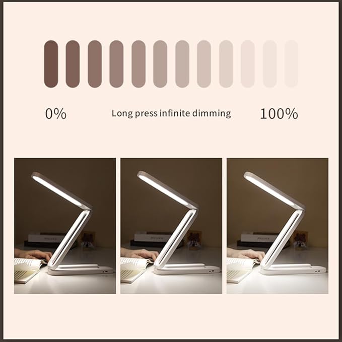 Foldable LED Desk Lamp, Slim Rechargeable USB Table Light, 2400mAh Reading Lamps, 3 Color Modes & Stepless Dimming, Portable Small Desk Light for Office Home Dormitory