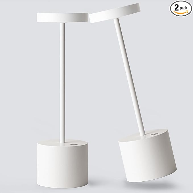 2Pack Cordless Table Lamp, Rechargeable LED Battery 5000mAh Metal USB Portable Powered Desk Lamp, 3 Levels Brightness Light for Restaurants Outdoor (2 Pack 10.25in White)