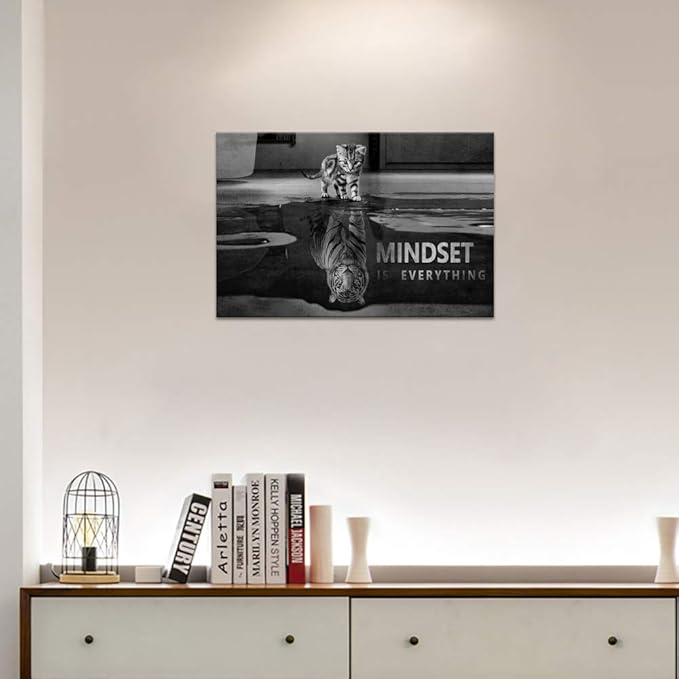 Motivational Posters Inspirational Wall Art Black and White Canvas Painting Mindset is Everything Pictures Inspiring Entrepreneur Quotes Framed Prints Artwork Office Living Room Home Decor (12”Hx16”W)