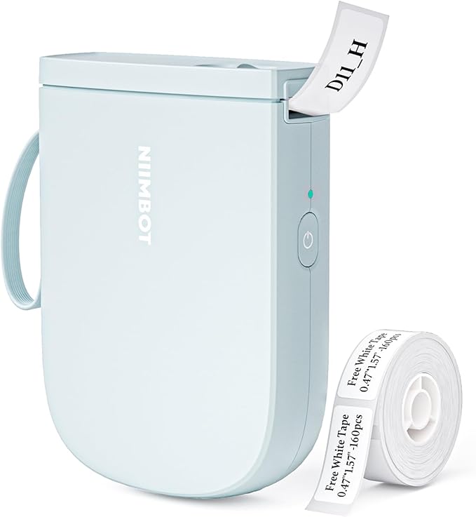 NIIMBOT 300 DPI D11 Label Maker Machine with 1 Tape, Mini Portable Label Printer, Bluetooth Thermal Label Printer Sticker Labeler for Office Home Kitchen School Organization, Blue