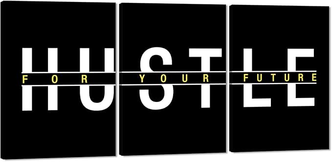 3 Panel Inspirational Office Wall Art - Black and White Canvas Painting Hustle For Your Future Motivational Poster Modern Entrepreneur Artwork Framed Print for Living Room Workplace Home, 20"x 28"x 3