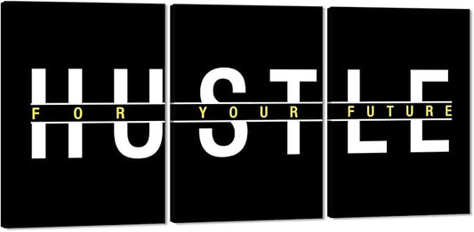 3 Panel Inspirational Office Wall Art - Black and White Canvas Painting Hustle For Your Future Motivational Poster Modern Entrepreneur Artwork Framed Print for Living Room Workplace Home, 20"x 28"x 3
