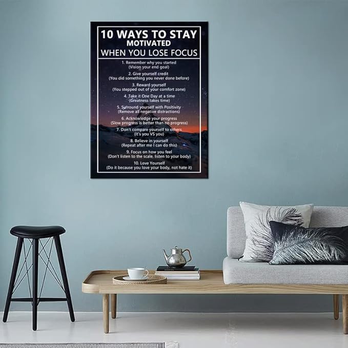 Inspirational Canvas Painting Wall Art for Office 10 Ways to Stay Motivated When You Lose Focus Motivational Wall Art Life Growth Poster Framed Artwork Prints Picture for Living Room [30''Wx 40''H]