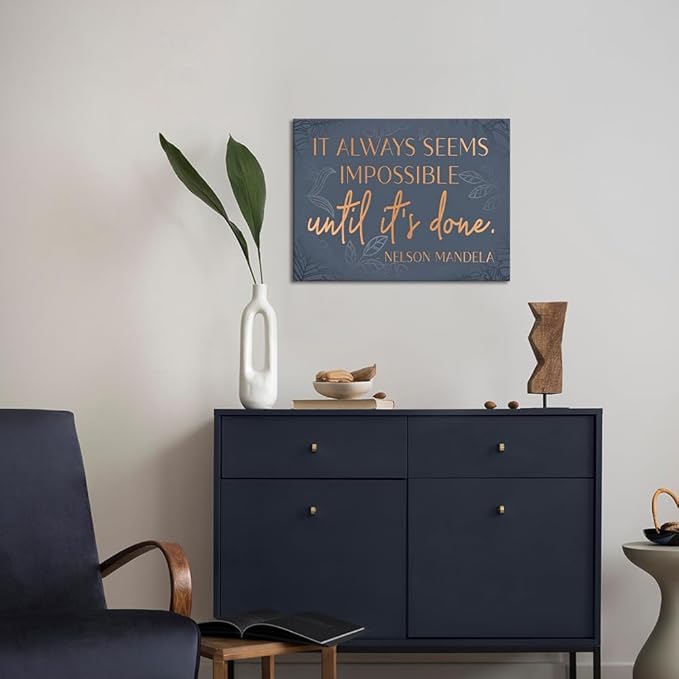 Yatsen Bridge Motivational Wall Art - Framed Inspirational Canvas Print Positive Quotes Poster - It Alaways Seems Impossible Until It's Done Office Artwork Wall Decor Picture for Workplace Home 18"x24"