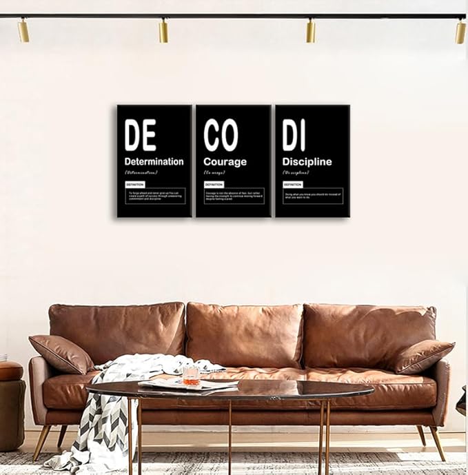 Motivational Canvas Wall Art 3 Pieces Office Decor Determination Courage Discipline Noun Inspirational Wall for Home Living Room Bedroom Wall Decor Inspiring Posters Prints Framed [48" W X 24" H]