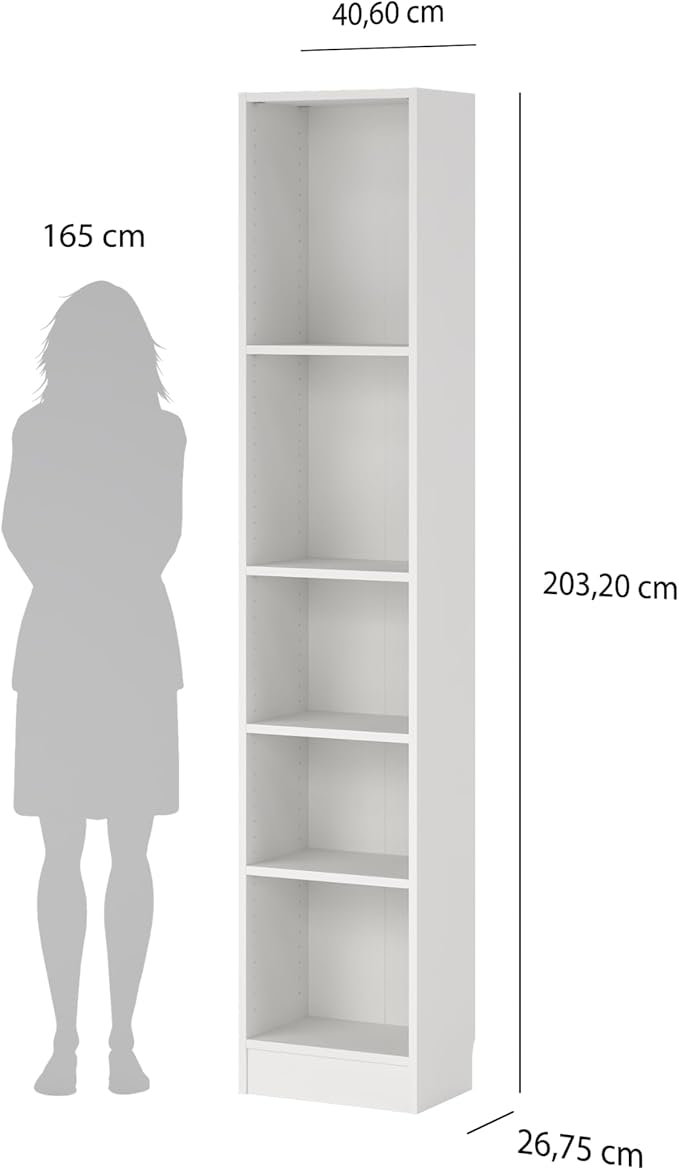 Tvilum Element 5 Shelf Narrow Bookcase, White