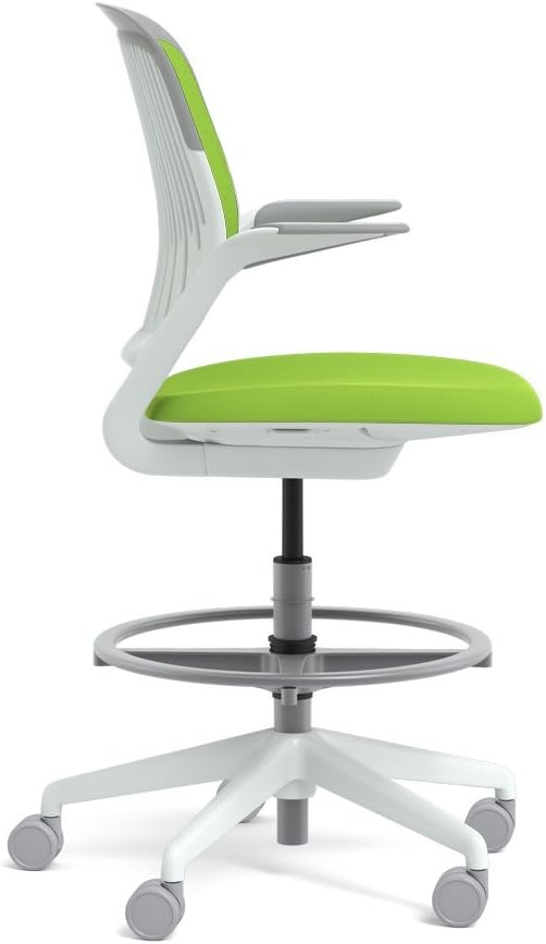 Steelcase White Base with Hard Floor Casters Cobi Stool, Wasabi