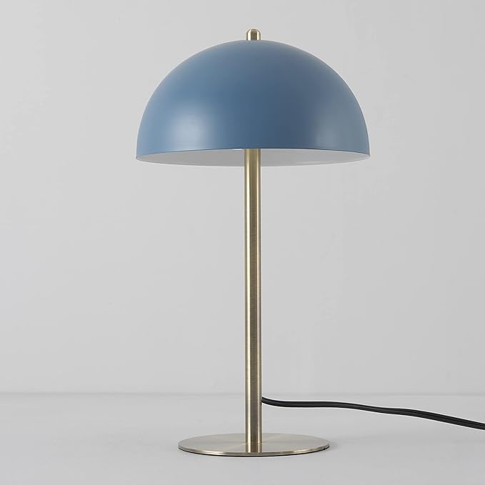 Globe Electric 52942 15" Blue Desk Lamp with Brass Accents, in-Line On/Off Rocker Switch, Ideal for Bedroom, Office Decor, Home Essentials, Reading Light, LED Bulb Compatible
